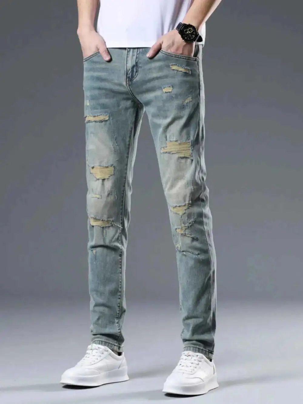Soft Touch Distressed Slim Fit Jeans