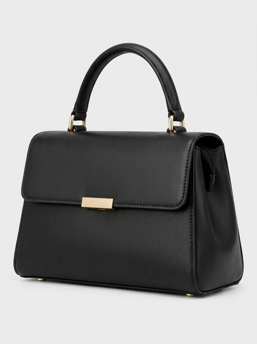 Women's Versatile Gold Tone Clasp Black Frame Style Handbag