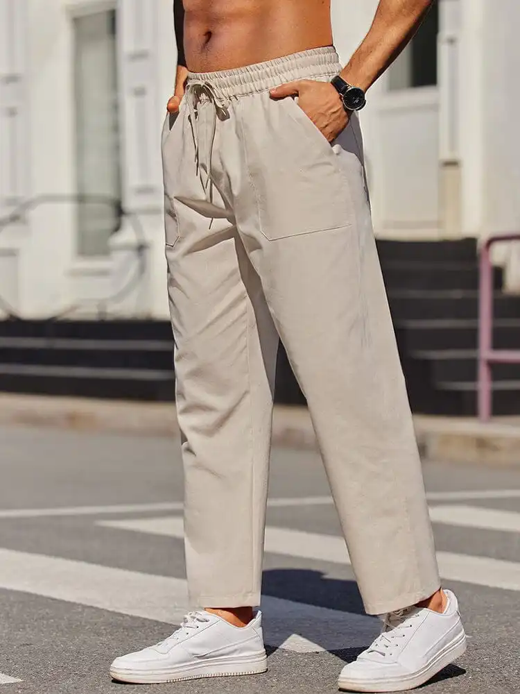 Elastic Linen Blend Pants