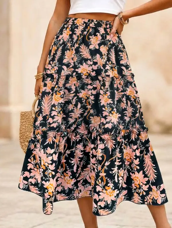Floral Ruffle Midi Skirt