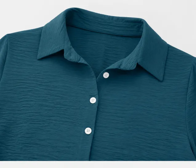 Women's Crinkled Roll-Tab Button Front Blouse