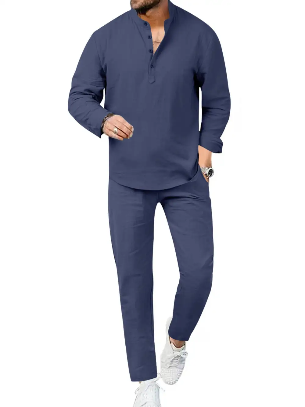 Men's Full Size Casual Long Sleeve Shirt and Pant Set