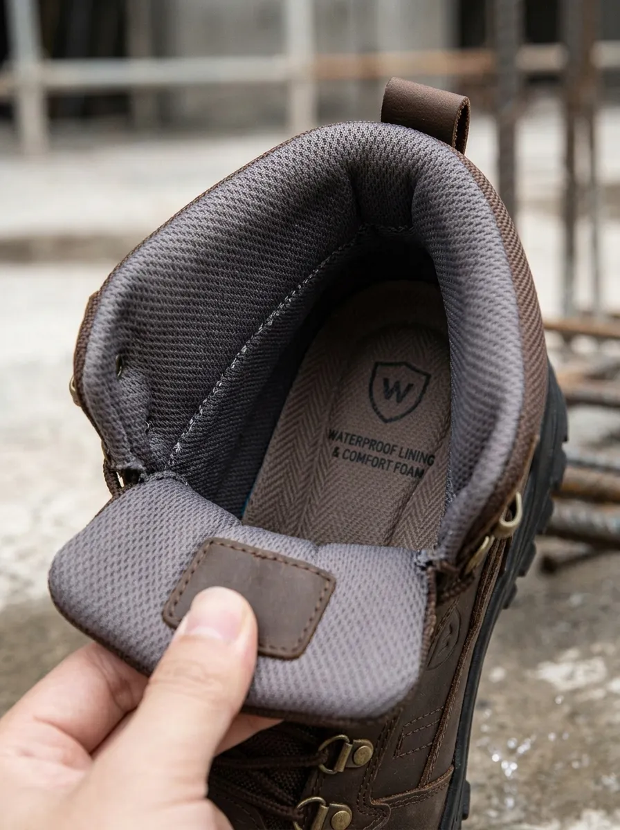 Leather-Look Shield-Detail Men's Waterproof Work Boots
