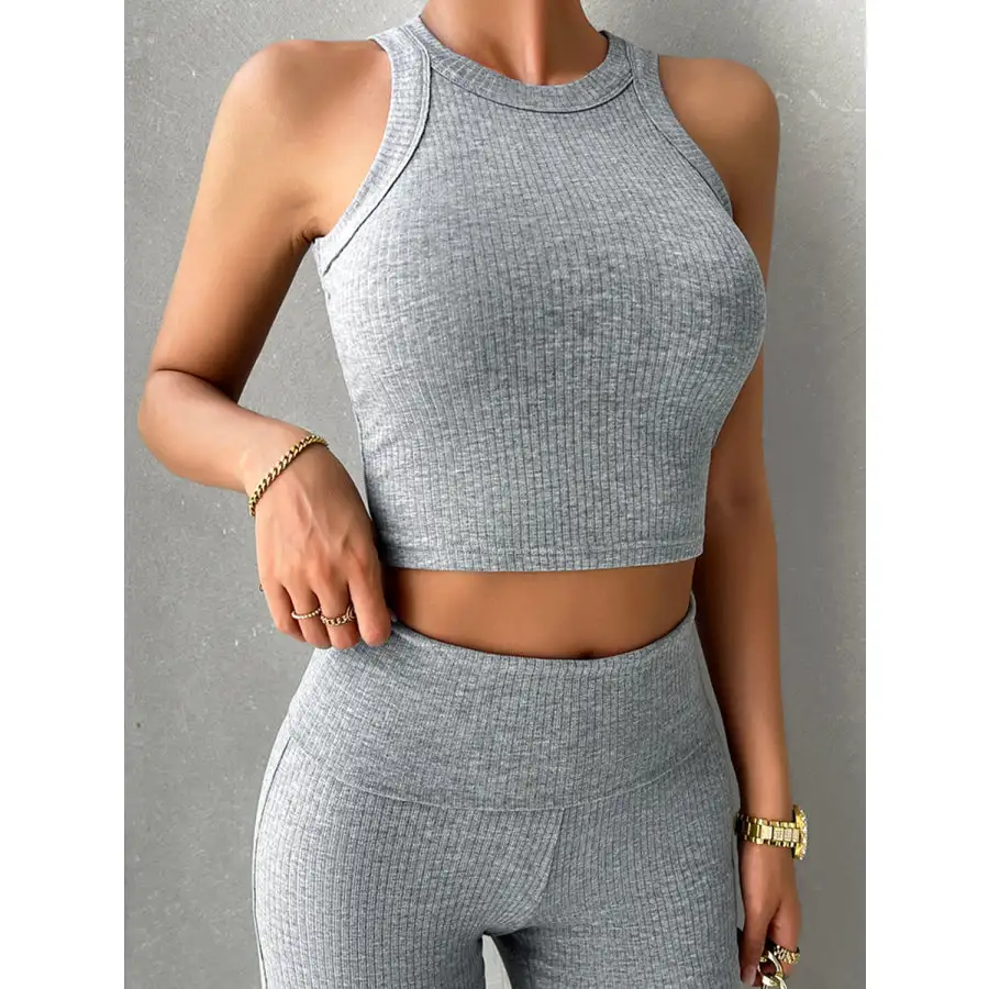 Ribbed Round Neck Tank and Pants Set