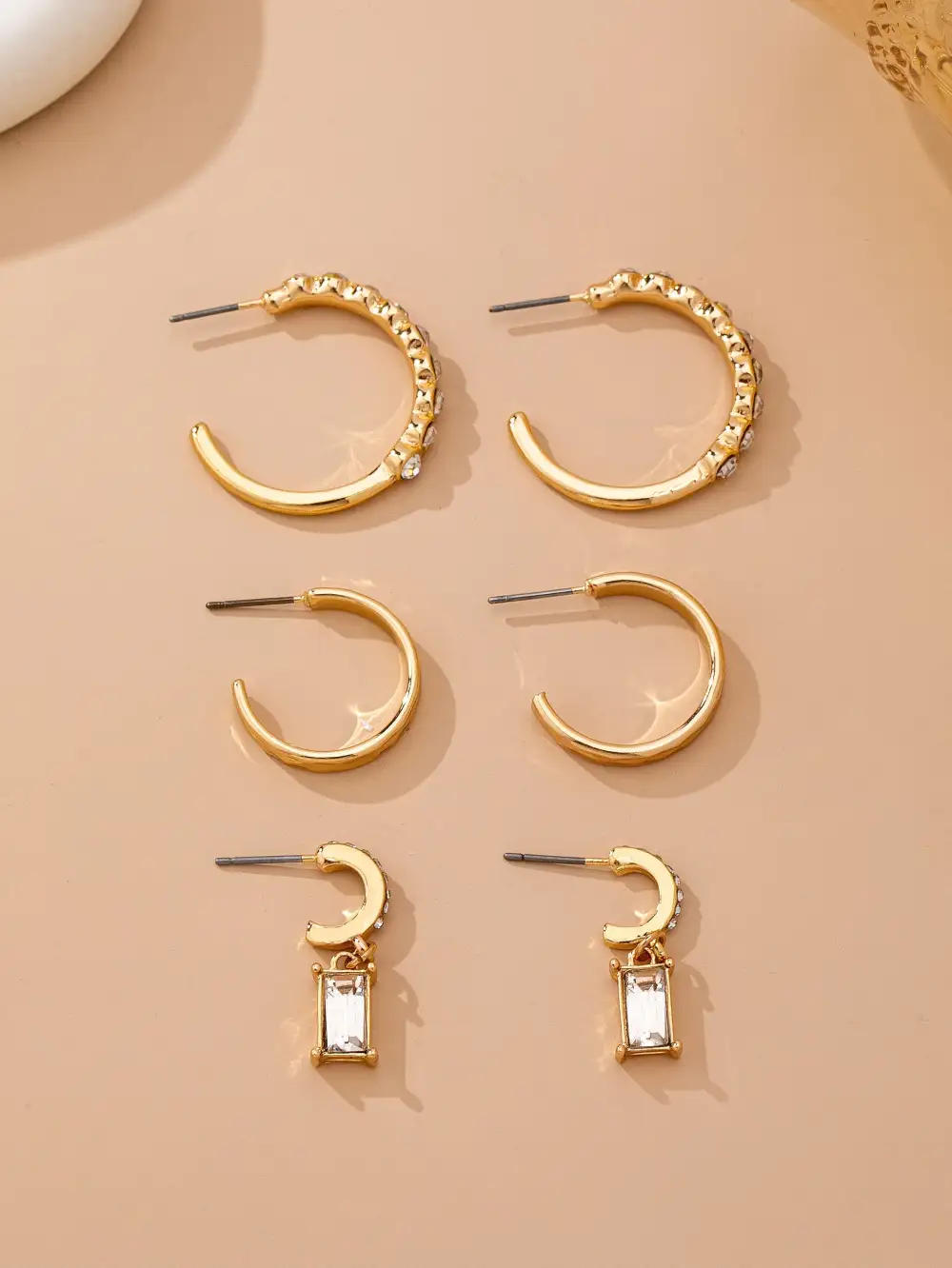 Crystal Accented Hoop arring Set