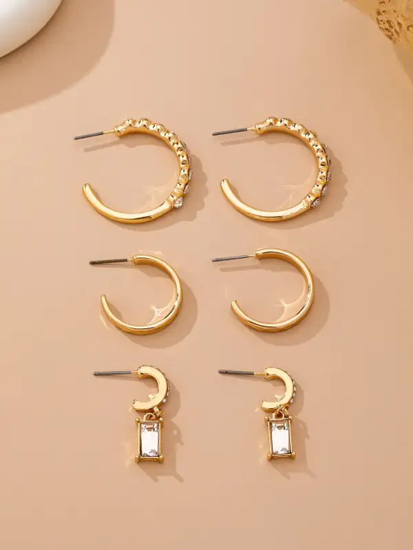 Crystal Accented Hoop arring Set