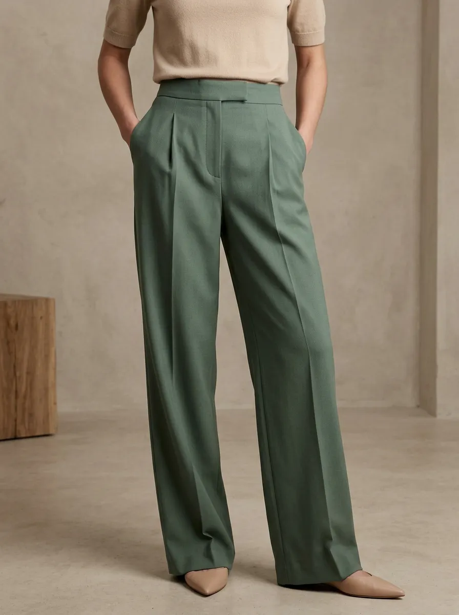 Everyday Streamlined Pleated High Rise Wide Leg Trousers