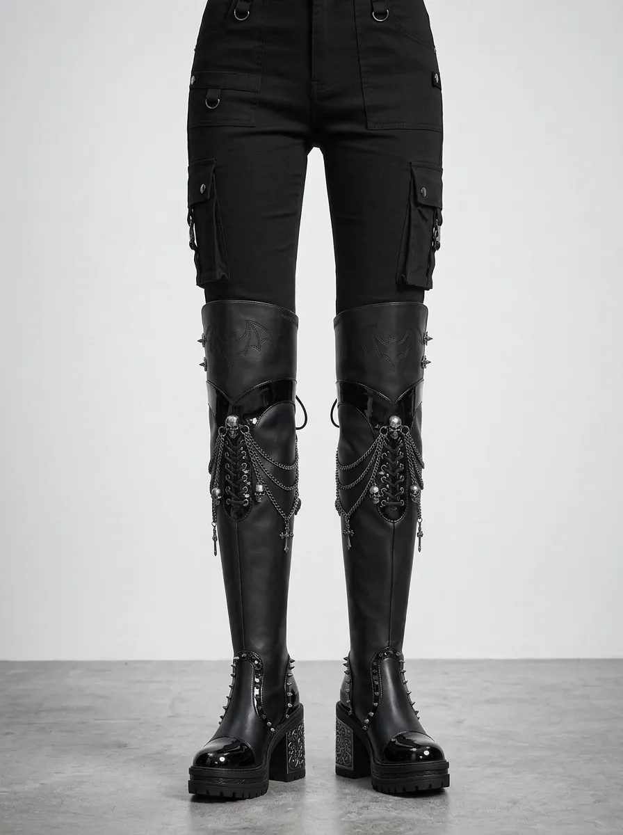 Darkwear Skull Cross Chain Design Women's Gothic Platform Boots