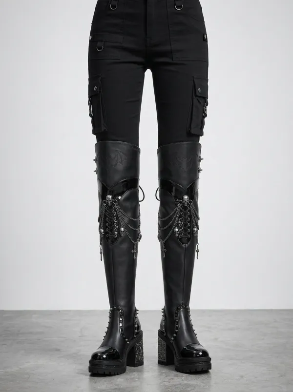 Darkwear Skull Cross Chain Design Women's Gothic Platform Boots