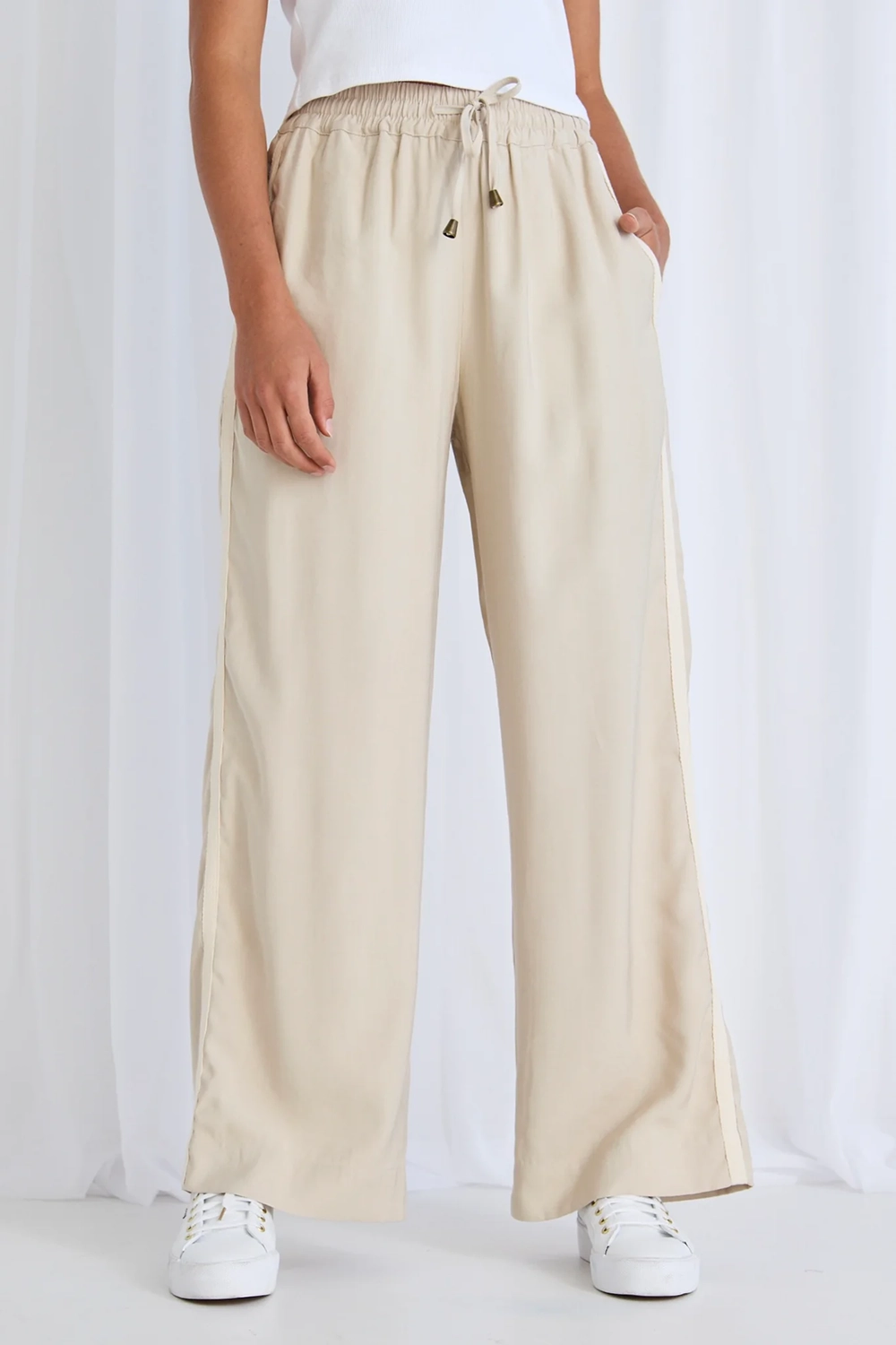 Sand Stripe Tape Wide - Leg Trousers