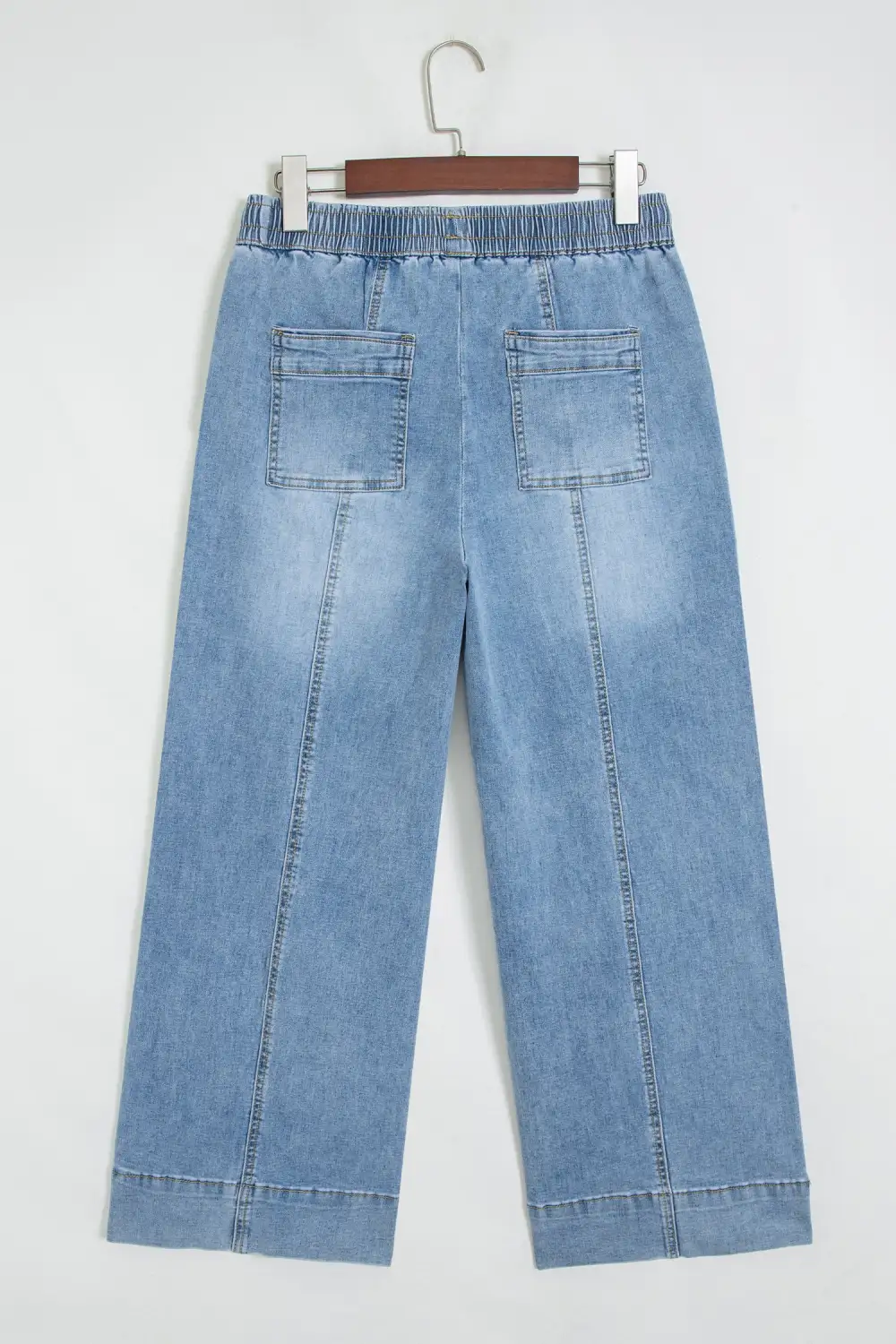 Women's Drawstring Waist Wide Leg Ankle Length Jeans
