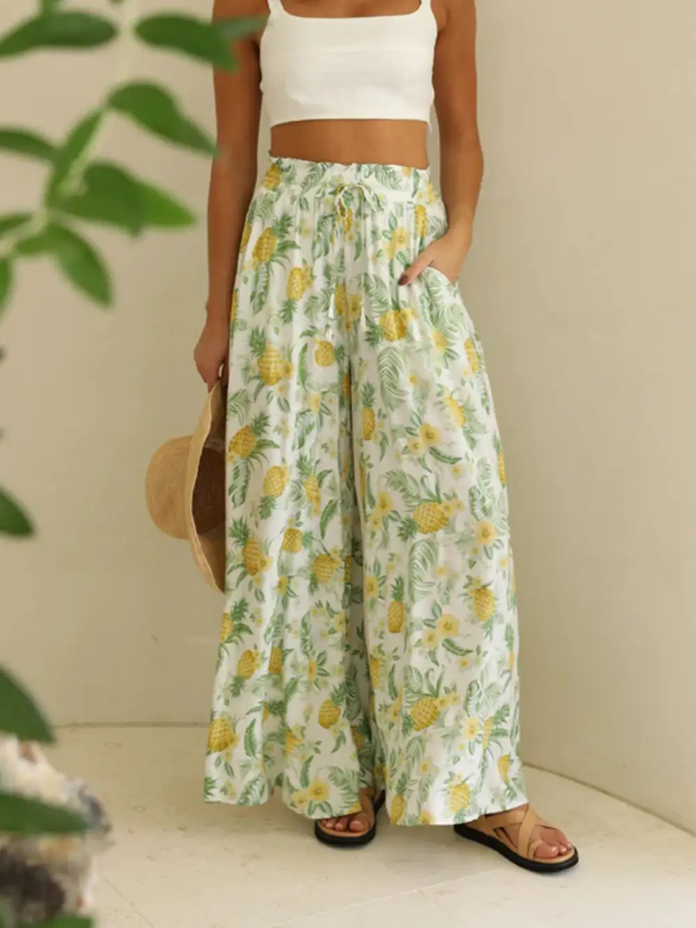 Printed Wide Leg Detail Pants