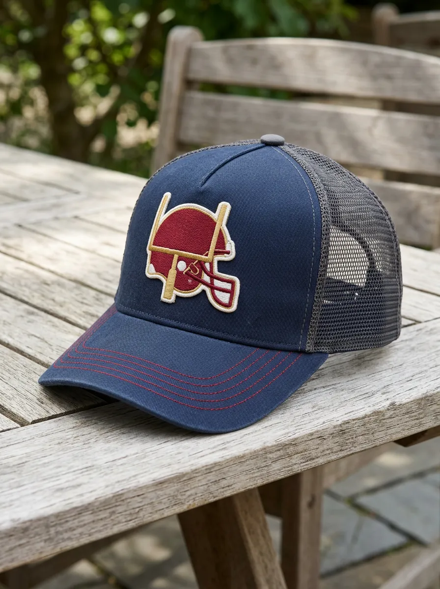 Men's Football Fan Helmet Goalpost Embroidered Mesh Cap