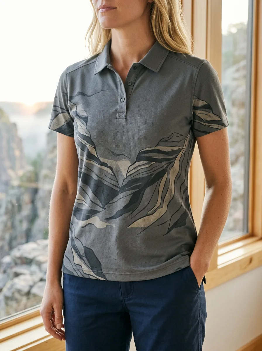Women's Everyday Mountain Landscape Nature Polo Shirt