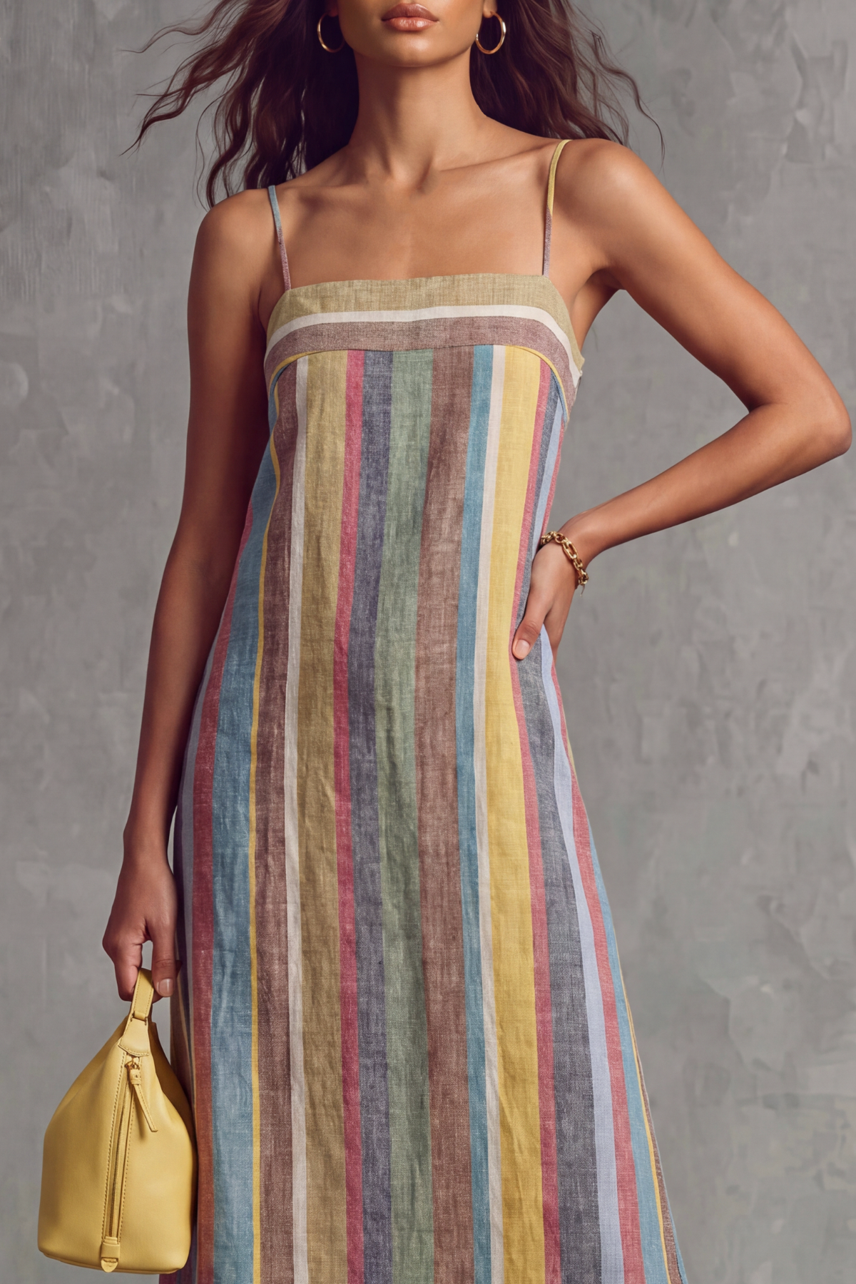 Classic Spaghetti Strap Striped Midi Dress