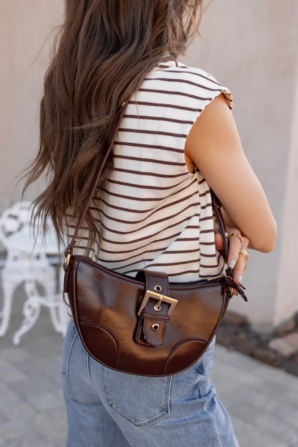 Adjustable Structured Vegan-Leather Shoulder Bag
