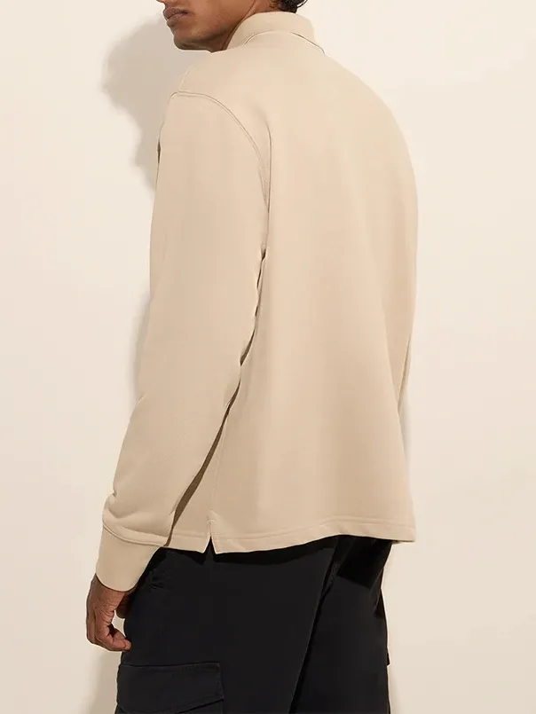 Casual Style Beige Loose Cotton-Blend Sweatshirt