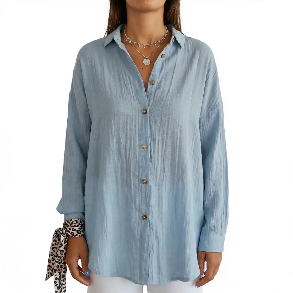  Casual Button Up Long Blouse