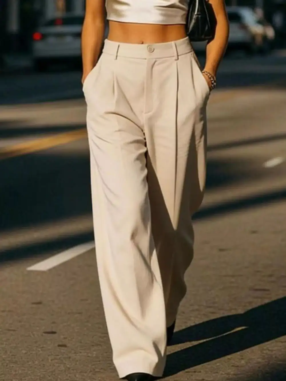 High Waisted Wide Leg Pleated Pants