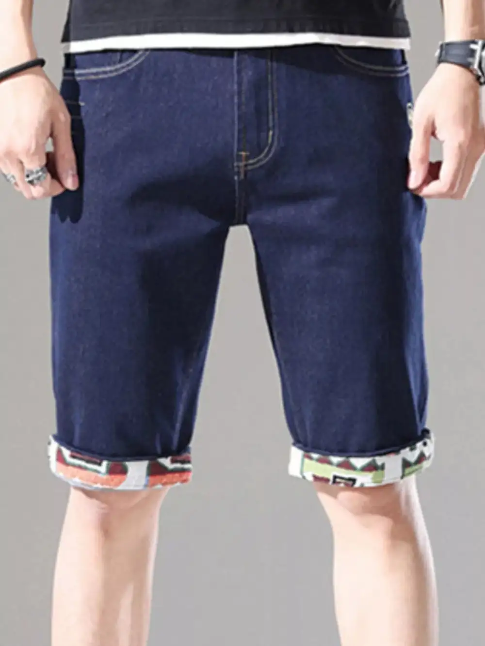 Men's Wash Denim Shorts with Rolled Cuffs