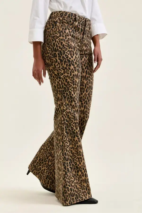 Denim Leopard Print High Rise Flared Jeans