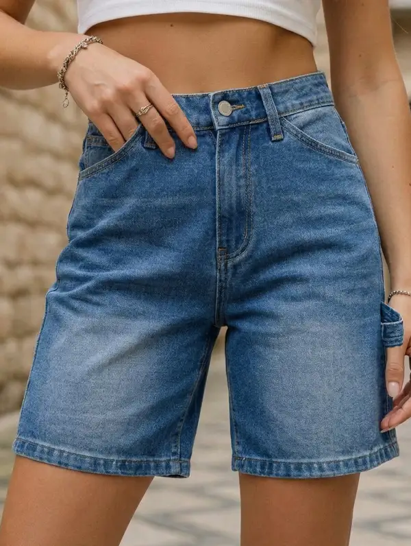 Washed Denim Shorts