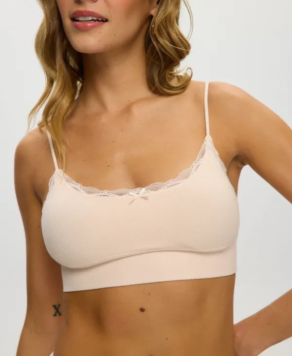Seamless Waffle Lace Trim Bra