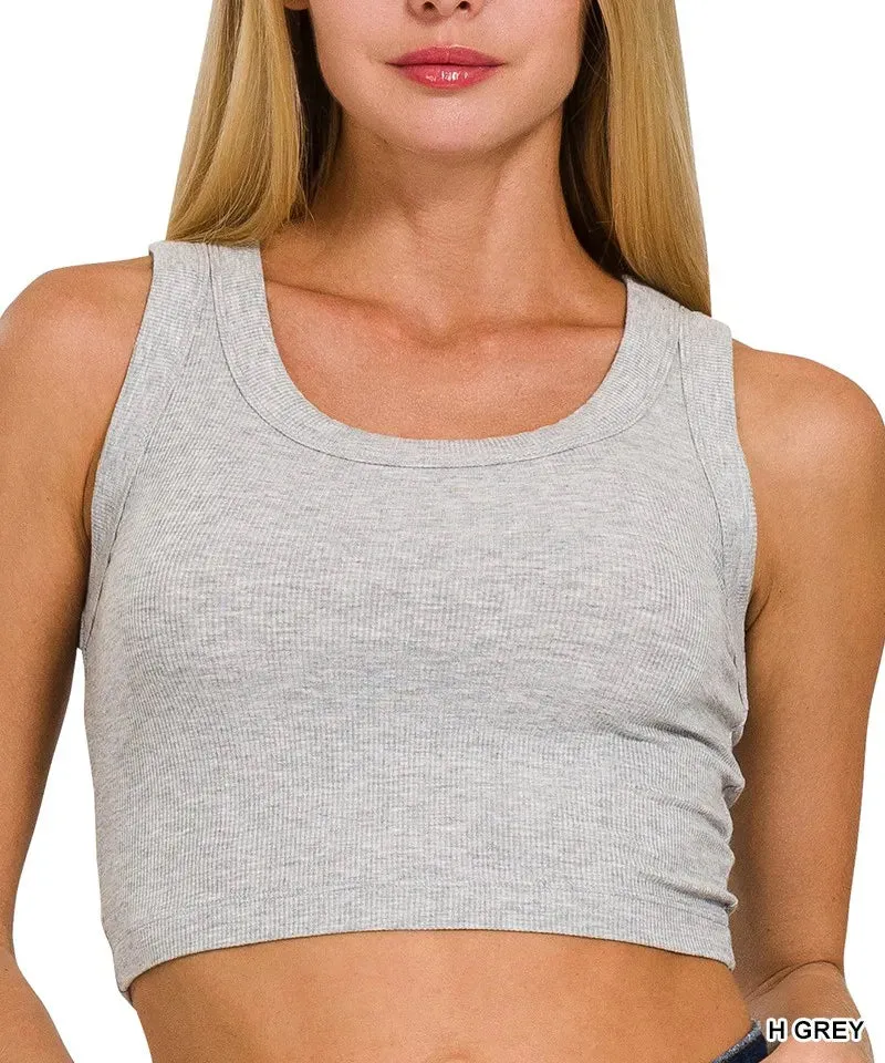 Scoop-Neck Cropped Slim Ribbed Tank Top