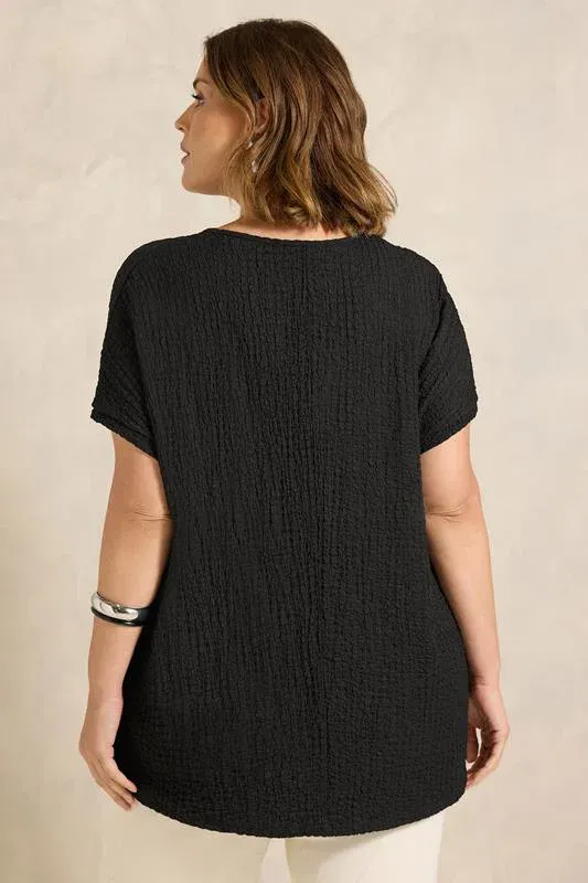 Black Pleat Front Swing Top