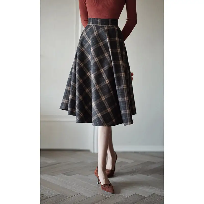 Minimal Street Everyday Casual Plaid Skirt