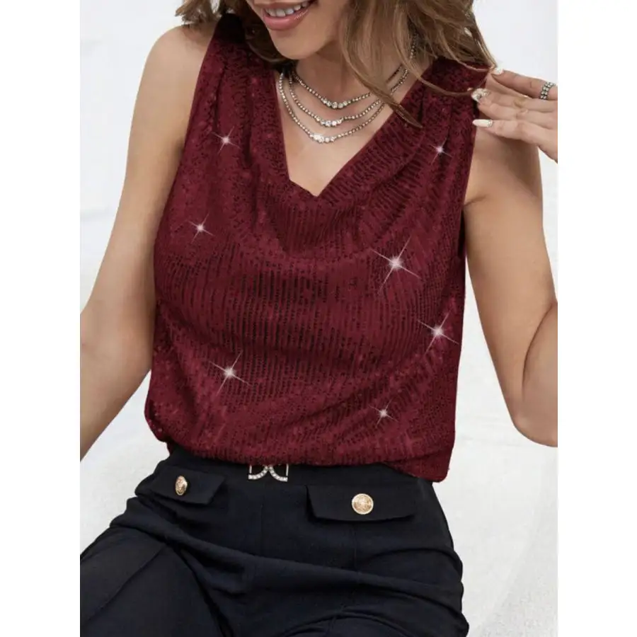 Sequin Cowl Neck Tank