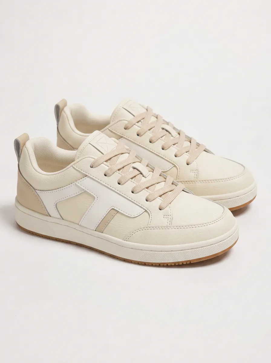 Women's Casual Minimalist Beige White Printed Sneakers