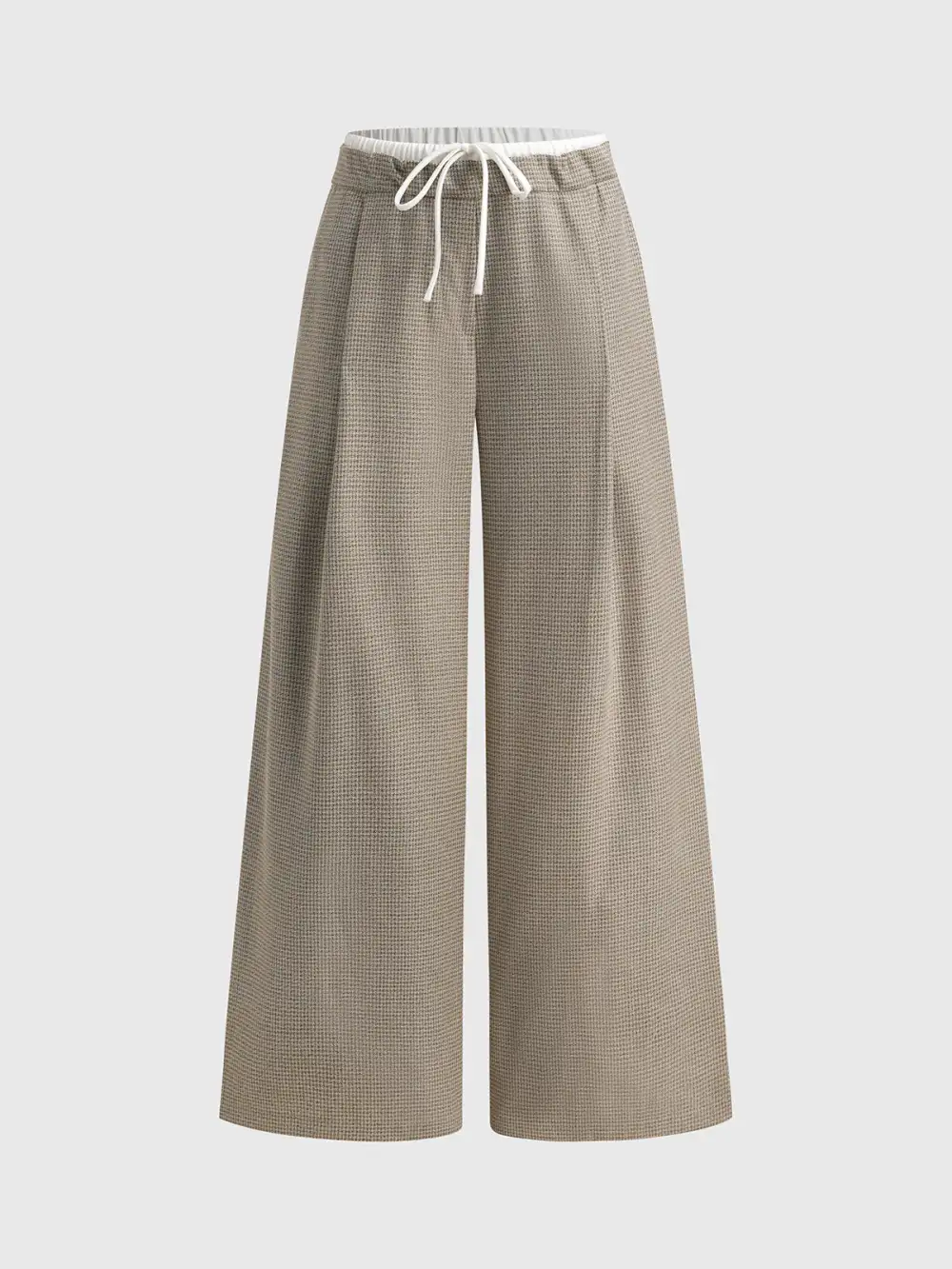 Wide-Leg Drawstring Plaid Pants