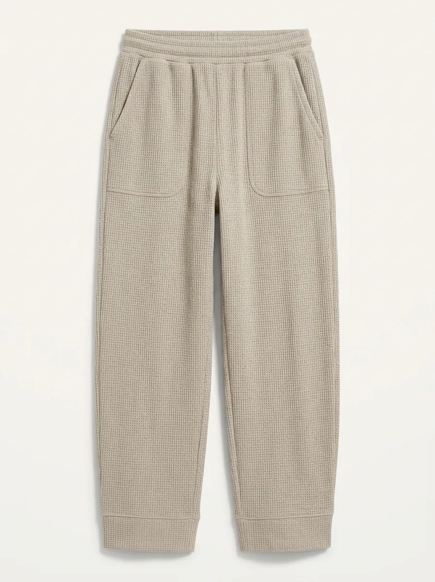 Unisex Casual Loungewear Beige Waffle Knit Jogger Pants for Daily Wear