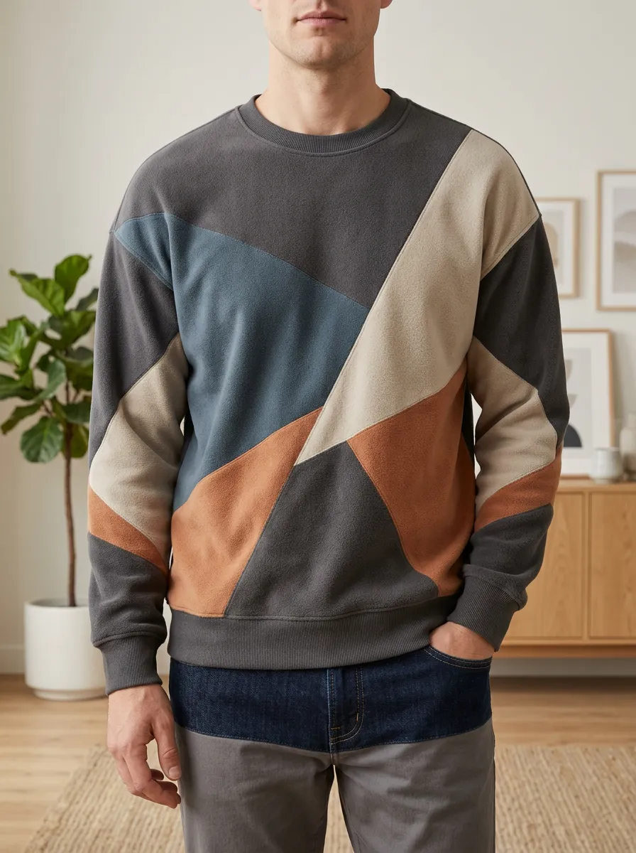 Men's Multi-Color Geometric Panel Sweatshirt Hiking Geometric