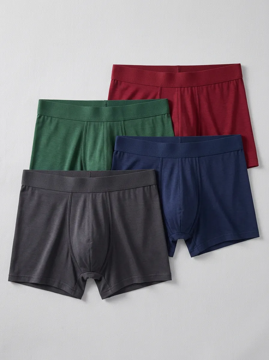 Men's Solid Plain 4-Pack Boxer Briefs