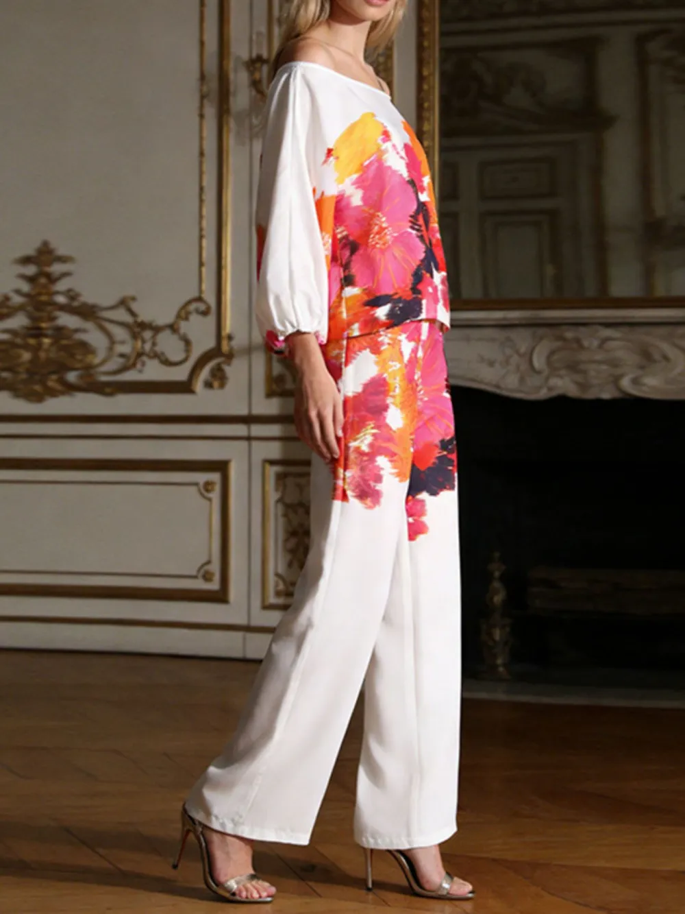 Floral Print Off Shoulder Top and Pants Set