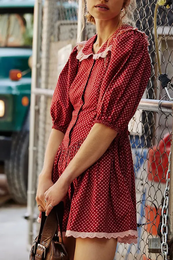 Peter Pan Collar Puff Sleeve Mini Dress