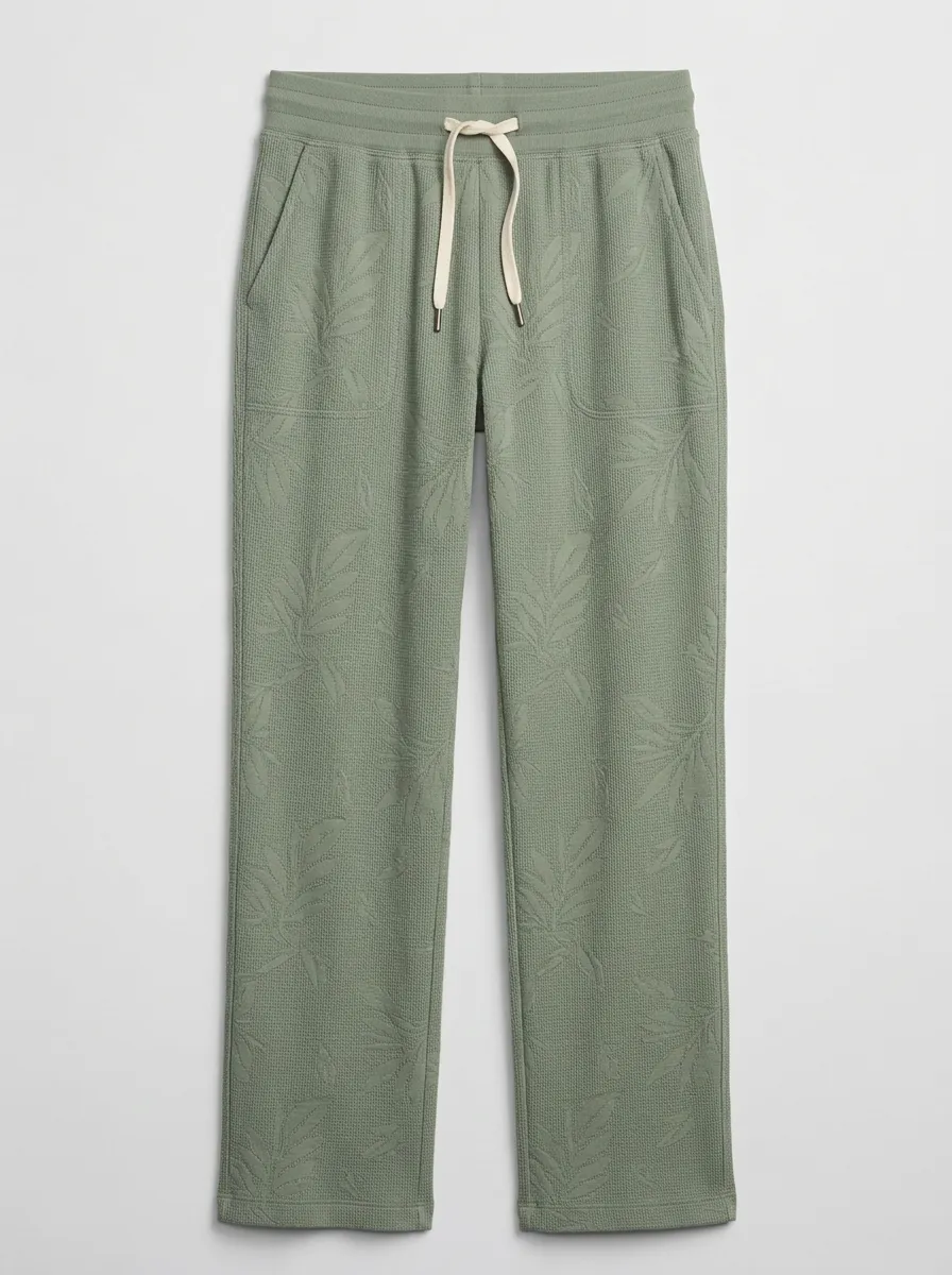 Women's Casual Sage Green Leaf Pattern Printed Jogger Pants