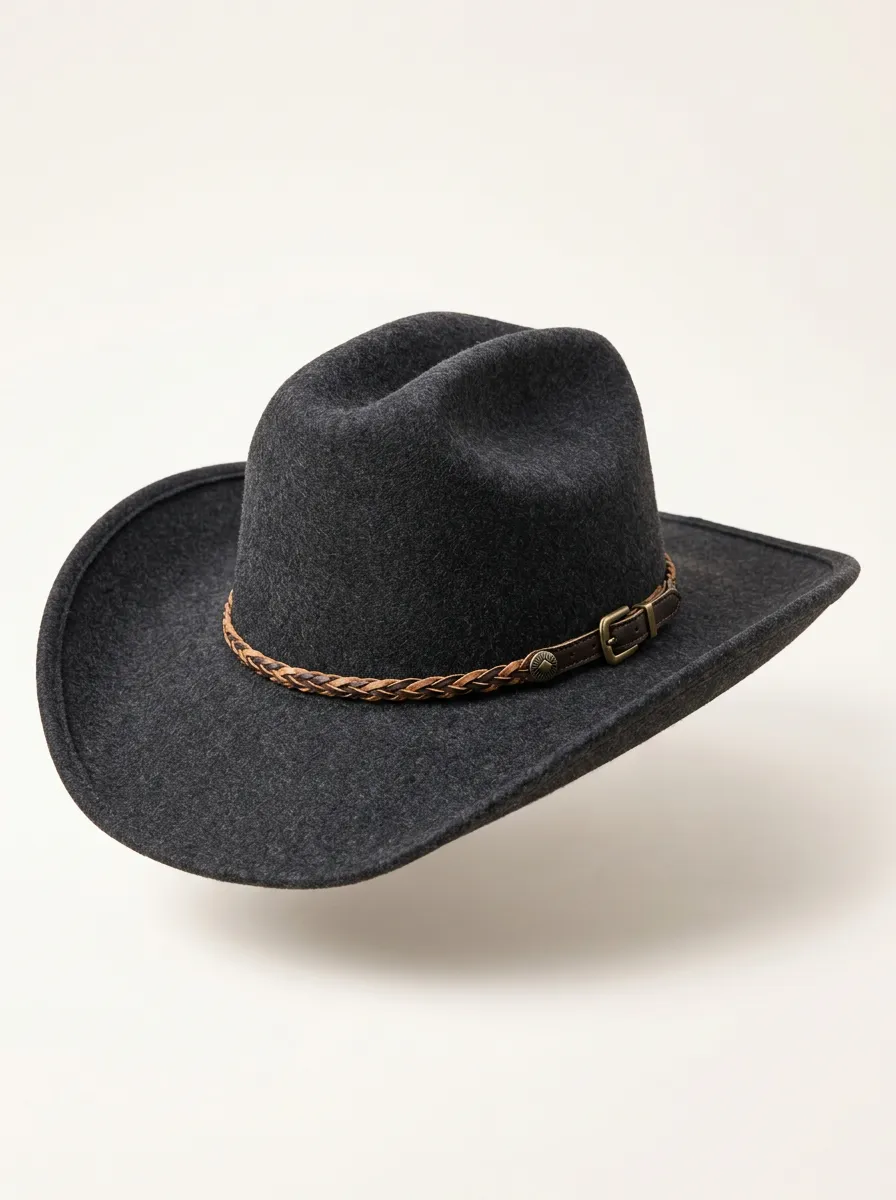 Leather Braid Trim Cowboy Hat in Felt