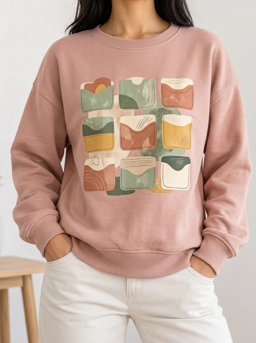 Women's Hoodie with Layered Geometric Pocket Art