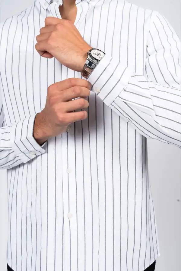 Everyday Profile Striped Long Sleeve Cotton Men's Button Down Shirt