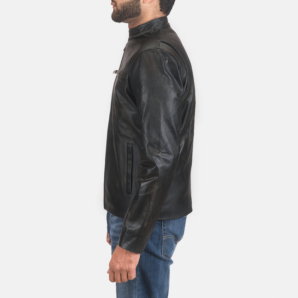 Men's Classic Textured Biker Leather Jacket
