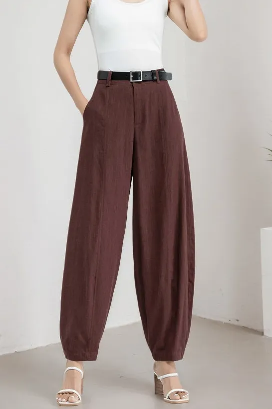 Refined Linen Cotton Wide Leg Pocketed Trousers