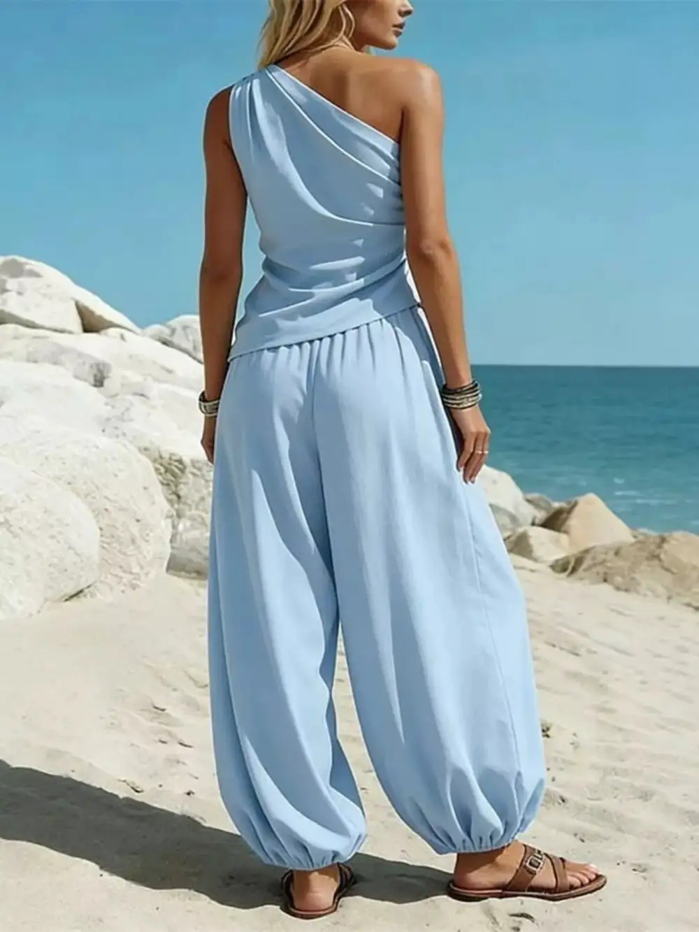 Full Size One Shoulder Top and Wide Leg Pants