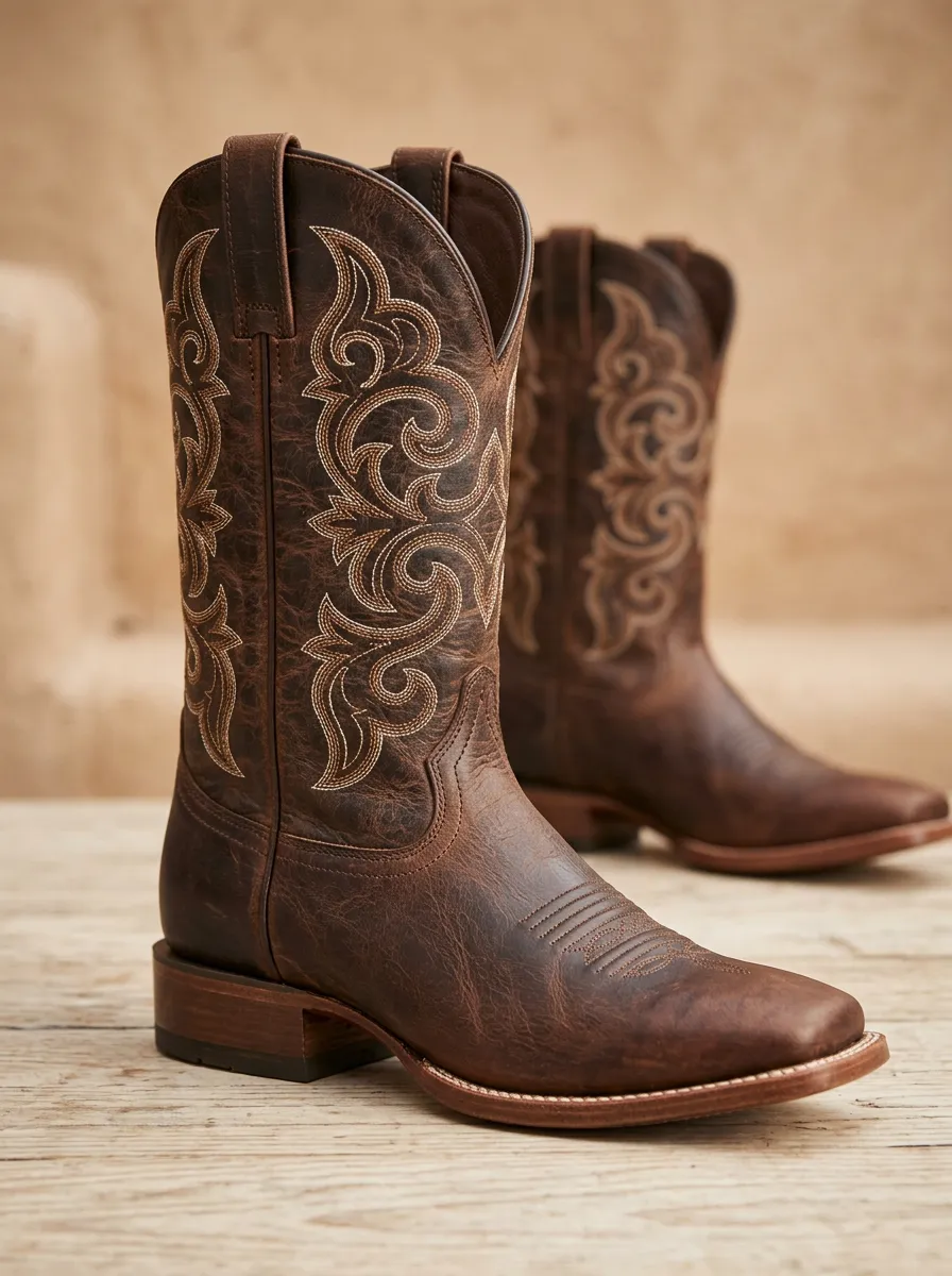 Unisex Prairie Inspired Western Cowboy Embroidered Cowboy Boots