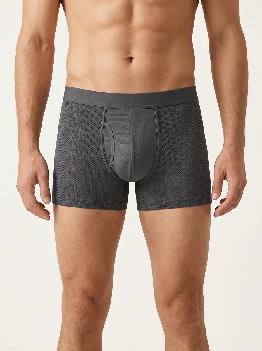 Men's Athletic Performance Grey Mesh Printed Boxer Briefs