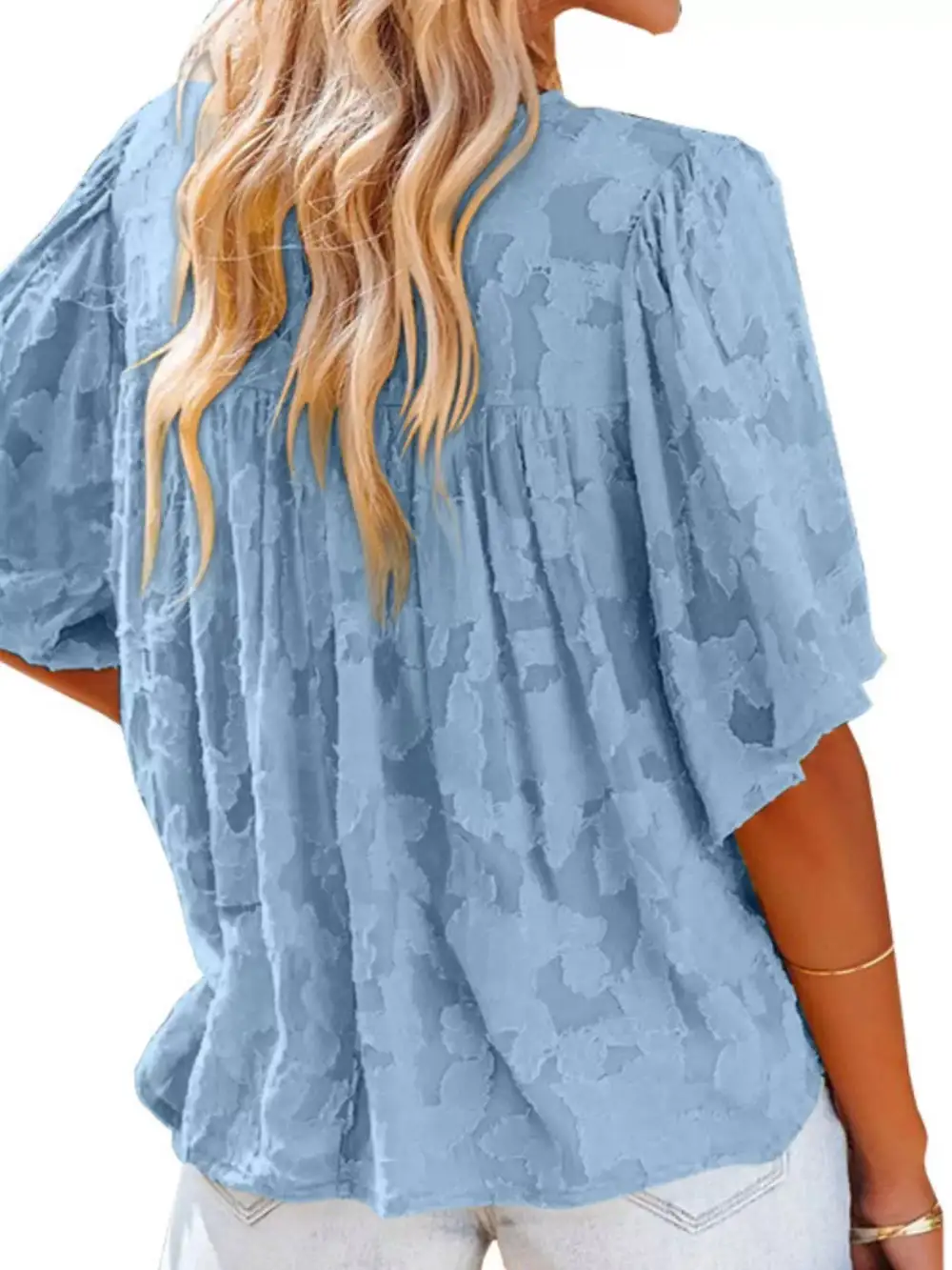 Textured V-Neck Button-Down Shirt