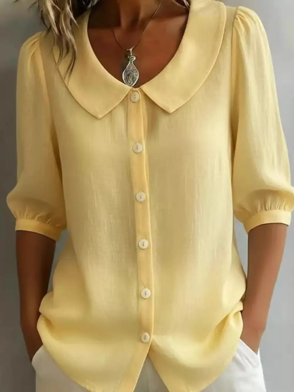 Peter Pan Collar Button Down Shirt Plus