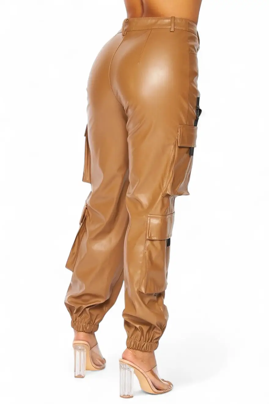 Women's Jogger Vegan Leather Cargo Pants